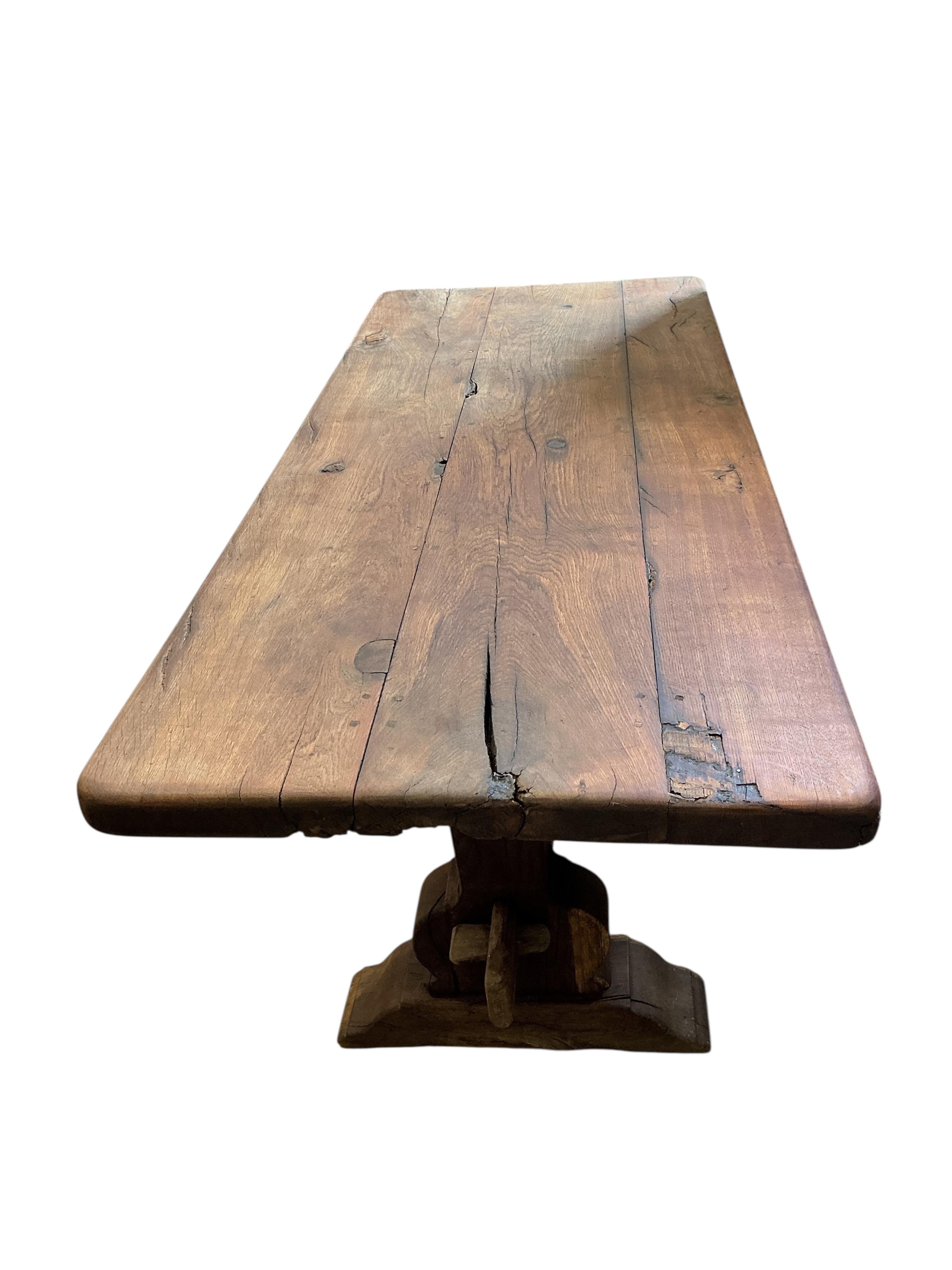 An 18th century style rectangular oak refectory dining table, width 198cm, depth 83cm, height 76cm